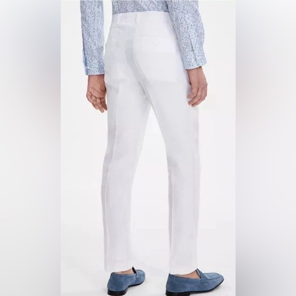 NWT Men’s Modern Fit 100% Linen Trousers | Size 44W x 32L | Bright White - Picture 2 of 11